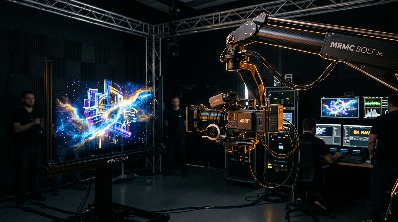 Cinema camera lens and video production monitor for Kling and Seedance video generation.